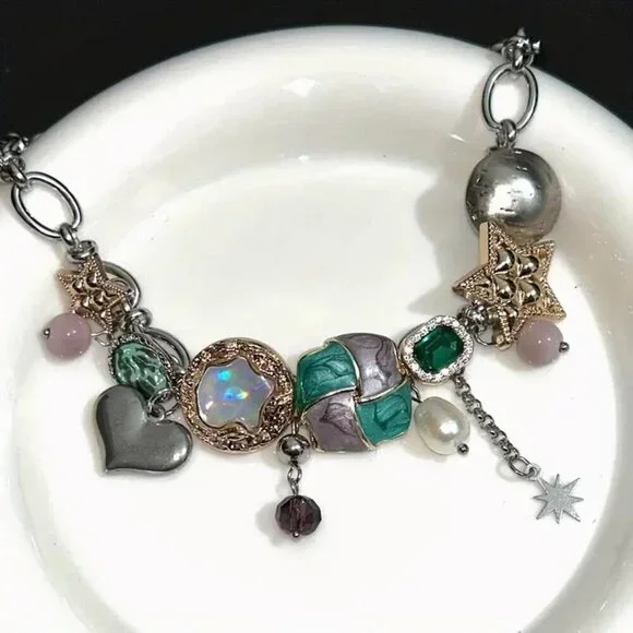 Boho Grunge Star & Faux Pearl Pendant Chunky Choker Necklace - Picture 2 of 3